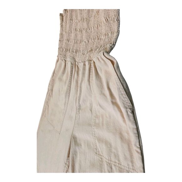 Universal Thread XS Beige Smocked Linen Jumpsuit Wide Leg Cream Tan Sleeveless - Picture 3 of 10